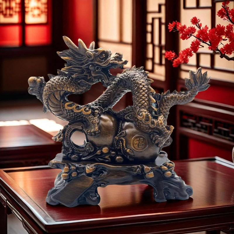 FUNSXBUG Chinese Feng Shui Dragon Statue Sculpture Figurines Feng Shui Decor Home Office Desktop Decoration Good Lucky Gifts