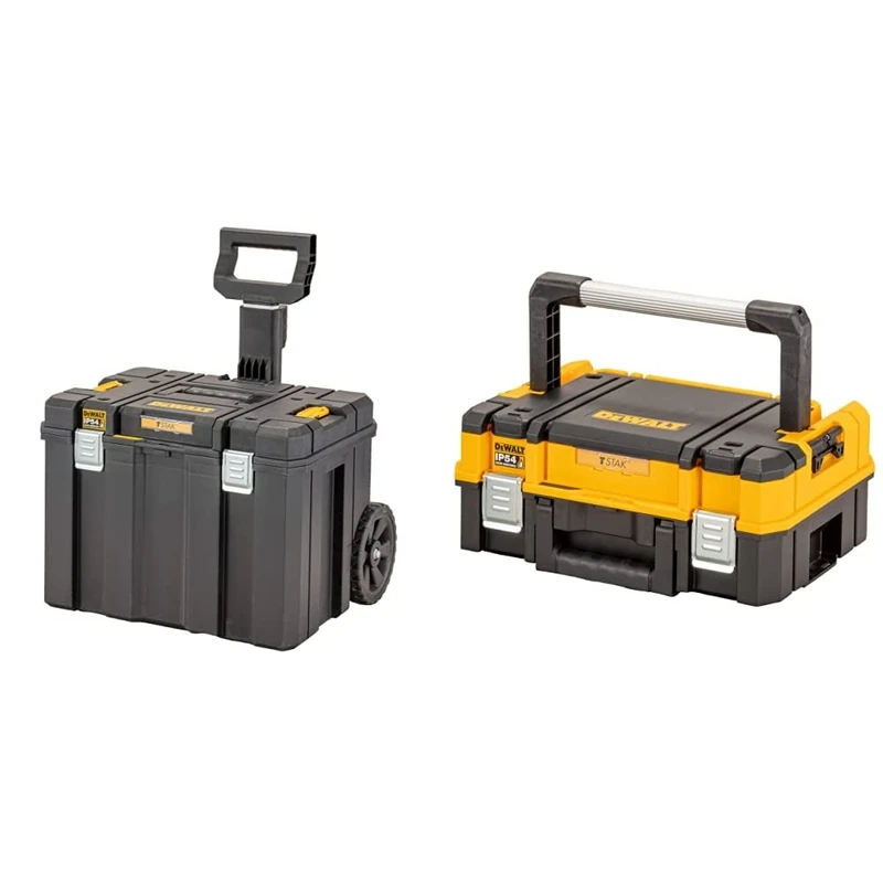 TSTAK™ 2.0 Mobile Storage Box & , Black and Yellow TSTAK 2.0 Shallow Toolbox with Long Handle