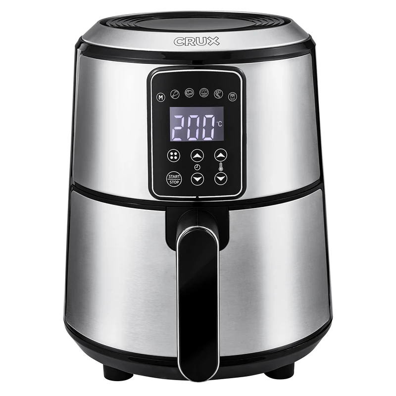 Crux 2.8 L Digital Air Fryer, Faster Pre-Heat, No-Oil Frying, Fast Healthy Evenly Cooked Meal Every Time, Dishwasher Safe Non Stick Pan and Crisping Tray for Easy Clean Up, Stainless Steel