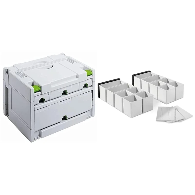 Festool 491522 SYS 3-SORT/4 Sortainer, White & 201124 Set 60x60/120x71 3Xft Plastic containers, White, Set of 12 Pieces