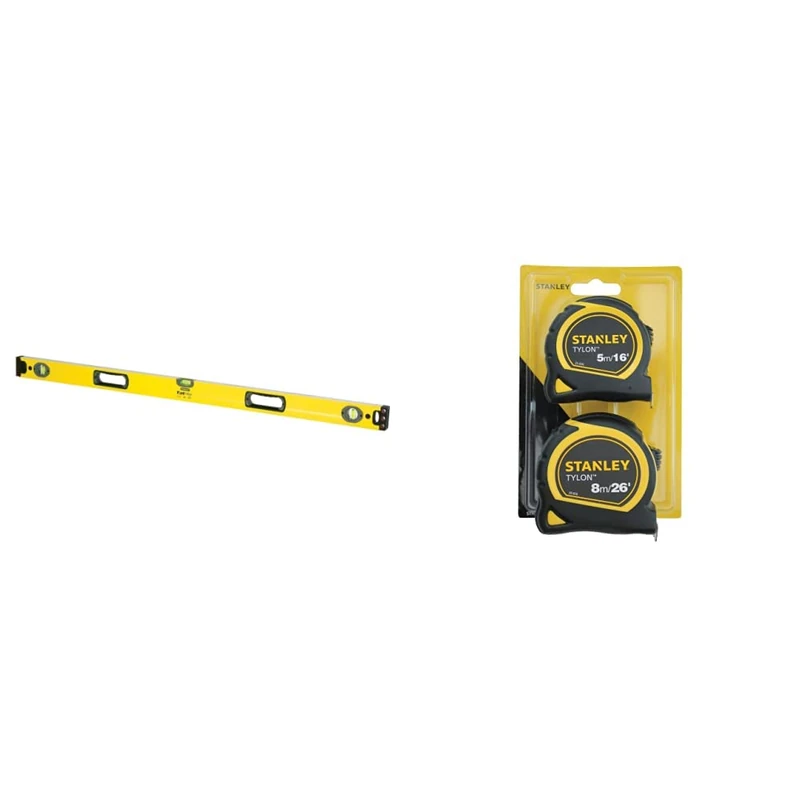 Stanley 143548 120cm FatMax Level & STA998985 Pocket Tapes, 5m/16ft & 8m/26ft