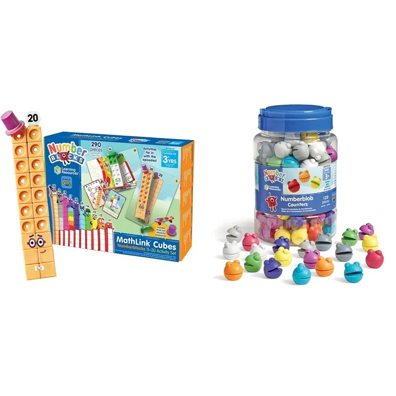 Learning Resources MathLink Cubes Numberblocks 11-20 Activity Set, Ages 3+ & Numberblocks Numberblob Counting Set, Maths Counters for Kids, Maths Teaching Resources, Sorting Counters, Ages 3+