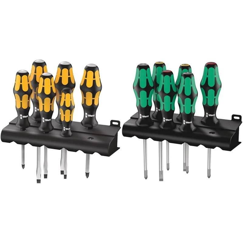 Wera 932/6 Kraftform Chiseldriver Screwdriver Set and Rack, Phillips/Slotted, 6pc, 05018282001 & Kraftform 300 Screwdriver Set 6 Piece