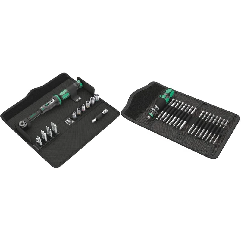 Wera Click-Torque A 6 Set 1 Adjustable Torque Wrench Set, 1/4" Hex Drive, 2.5-25 Nm, 20pc, 05130110001 & Kraftform Kompakt 60 Bit-Holding Screwdriver & Bit Set, PH/PZ/SL/TXBO/HEX, 17pc, 05059295001