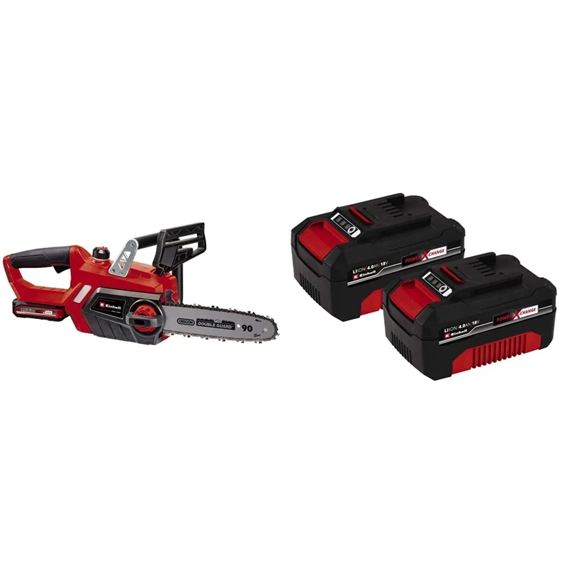 Einhell GE-LC 18/25 Li Power X-Change 18V Cordless Chainsaw ,10 Inch (25cm) & Power X-Change 18V, 4.0Ah Lithium-Ion Battery Twin Pack 2 x 4,0Ah Batteries Universally