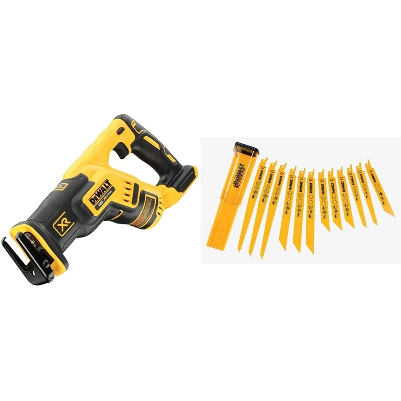 DEWALT DCS367N Brushless XR Compact Reciprocating Saw, Multi & DT2445-QZ Reciprocating Blades, One Size, Set of 12 Pieces