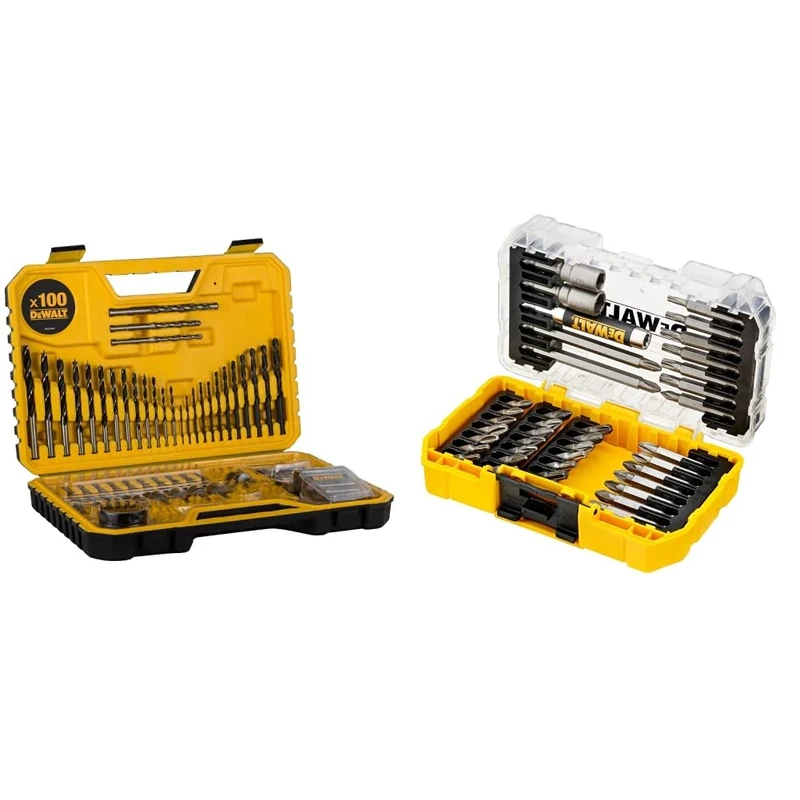 DEWALT COMBINATION DRILL BIT SET 100 PIECE SET DT71563-QZ, Black & DT70702 40 Piece Impact Screwdriver Bit Set + Tough Case Fits TStak Caddy, Black