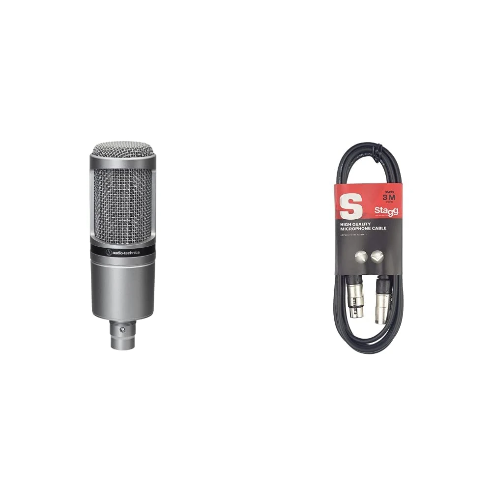 Audio-Technica AT2020GM Cardioid Condenser Microphone for Voiceover, Podcasting, Streaming and Recording; Includes 3m XLR to XLR Plug Cable, Black