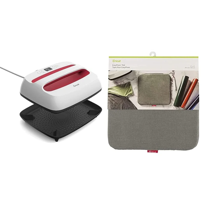 Cricut PC2005556 EasyPress 2, Raspberry – 30.5 cm x 25.4 cm (12" x 10"), 12 x 10 & EasyPress Mat, 30.5 cm x 30.5 cm (12" x 12"), Grey, 30.5cm x 30.5cm