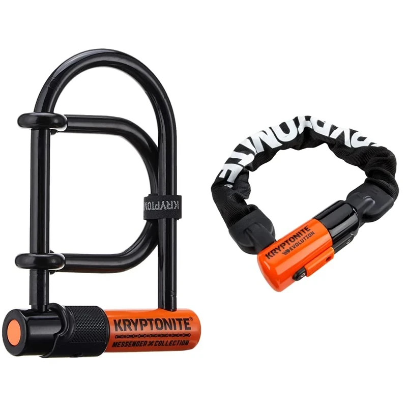 Kryptonite Evolution Messenger Mini+ Lock - Orange, Mini & Unisex's Evolution Chain Lock, Black/Orange, 10mm x 55cm