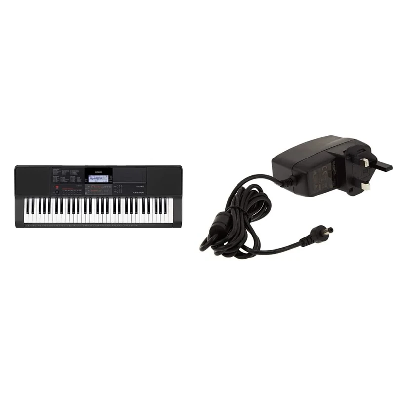 Casio CT-X700C5 Full Size High-Grade Touch Response Keyboard in Black & AD-E95100LE Keyboard UK 3 Pin Power Supply AC Adapter