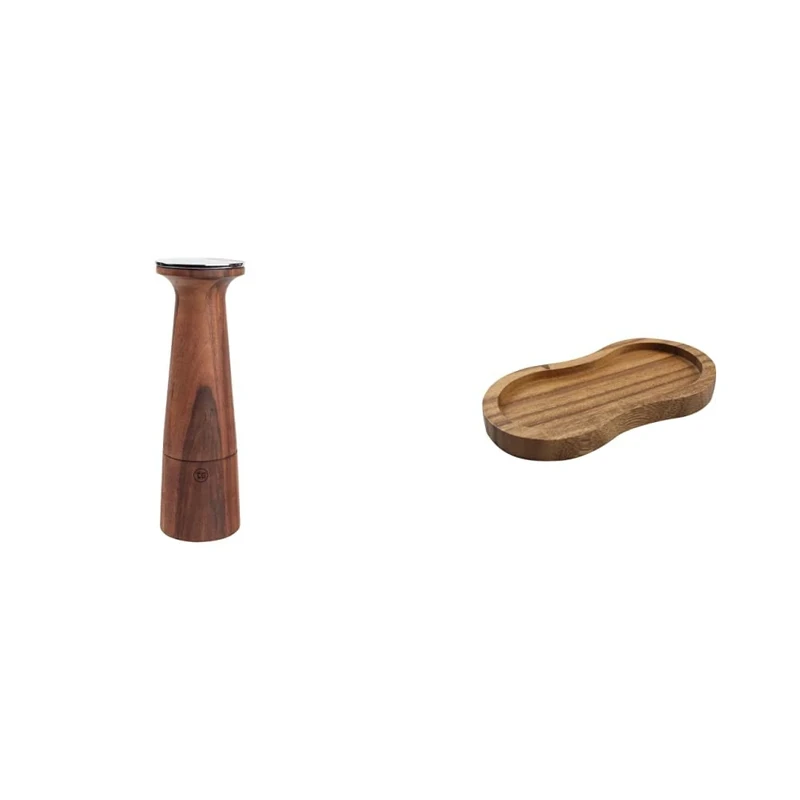 T&G CrushGrind Oblique Black Walnut Pepper Mill, 20.5 cm & 10469 Tuscany Acacia Double Mill Rest/Work Surface and Dining Table Protector, 16 x 9 x 1.5 cm, Brown