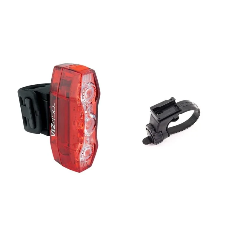 CatEye Unisex's Viz 450 Rear Light Safety, Red, One Size & H34 Flex Tight Bracket 533-8827N Cycling Lights and Reflectors - 22-32 mm, Black