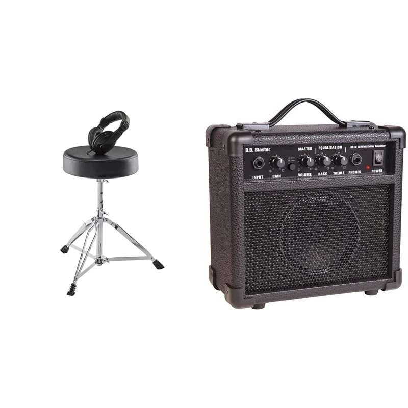 Alesis Drum Essential Bundle – Complete Electric Drum Set Accessory Pack with Throne and On-Ear Headphones & Kinsman BB10 Blaster 10W Amp - Black