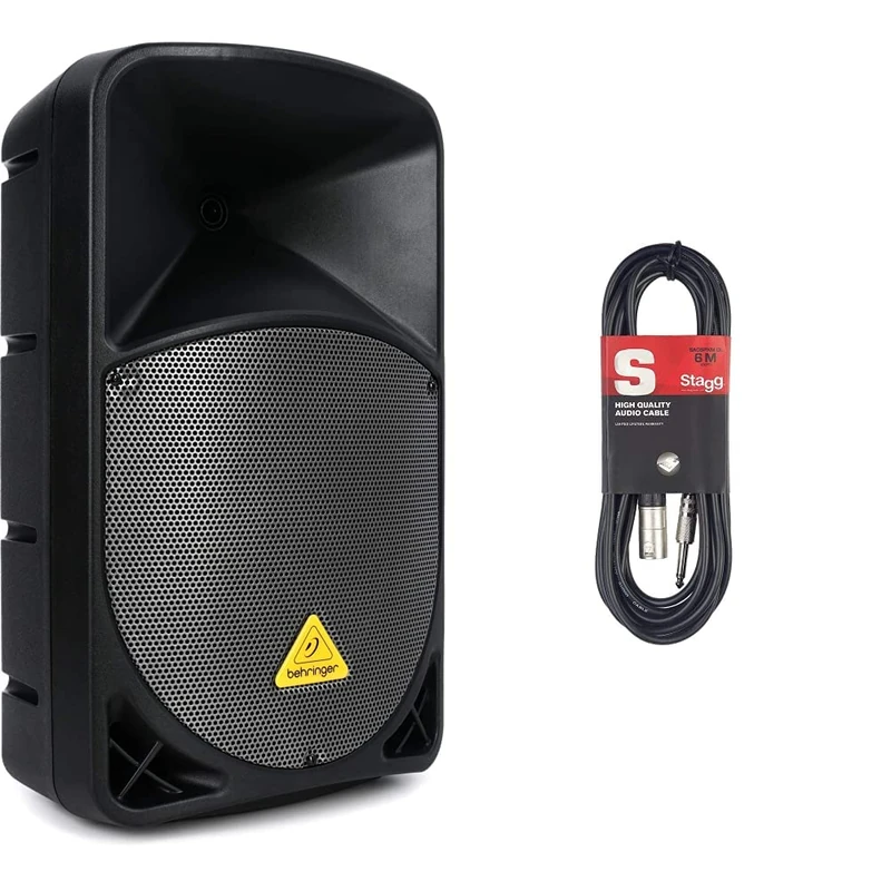 Behringer EUROLIVE B112D Active 2-Way 12" PA Speaker System with Wireless Option and Integrated Mixer & Unbalanced Male XLR to Jack lead for linking your guitar to a DI box, effects