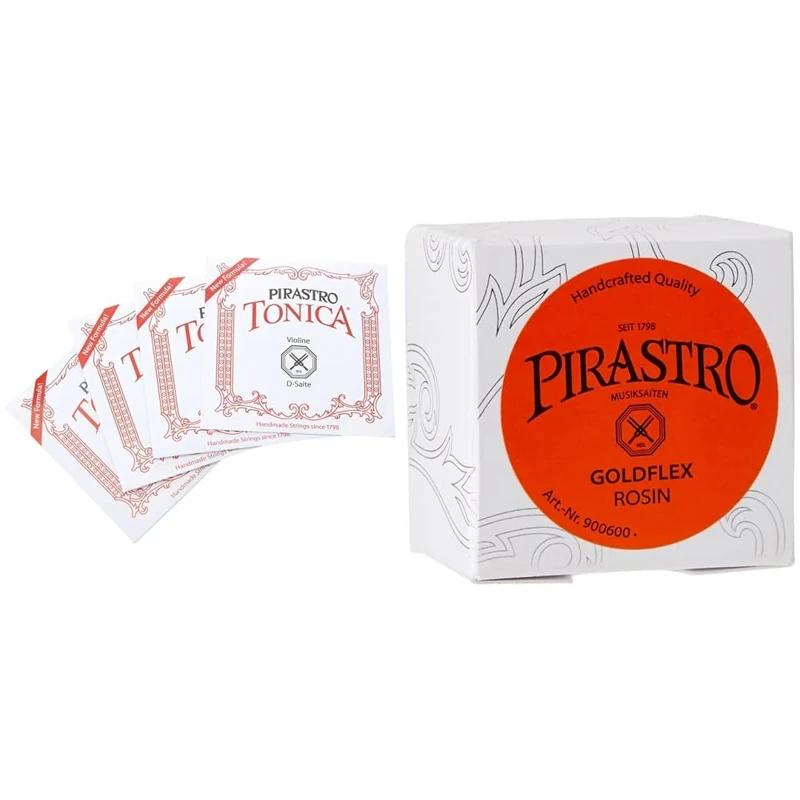 Pirastro Tonica 4/4 Violin String Set, Medium Gauge with Ball End E & Violin Rosin Goldflex, Handcrafted Quality for Professional and Student Players, Premium Rosin