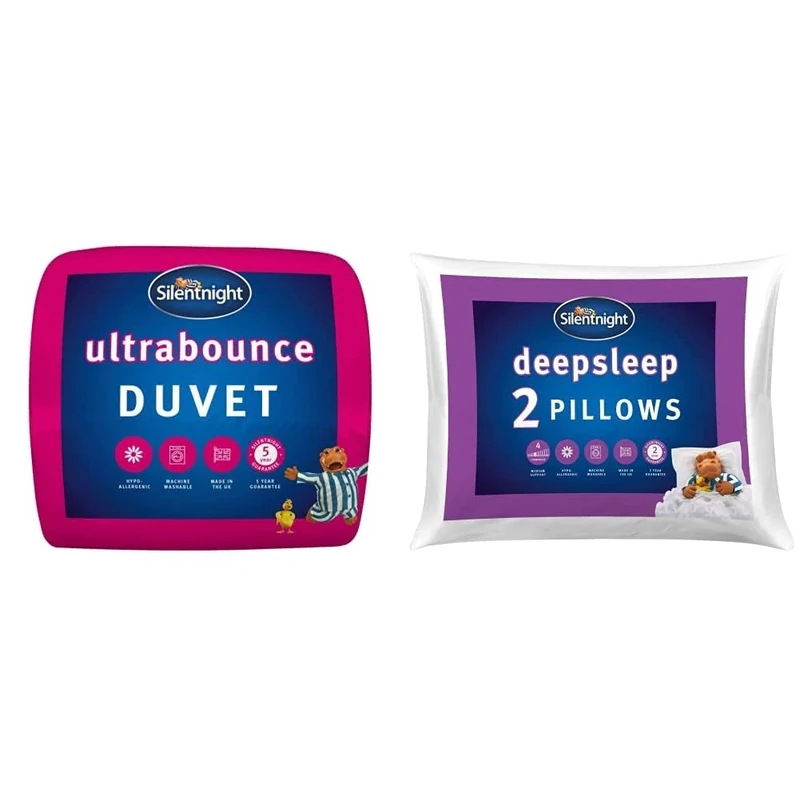 Silentnight Ultrabounce 10.5 Tog Single Duvet – All Year Duvet Quilt Ideal for Summer and Winter - Single & Deep Sleep Pillow Pack of 2 - Soft Hotel Bed Pillows 2 Pack Pillow Pair