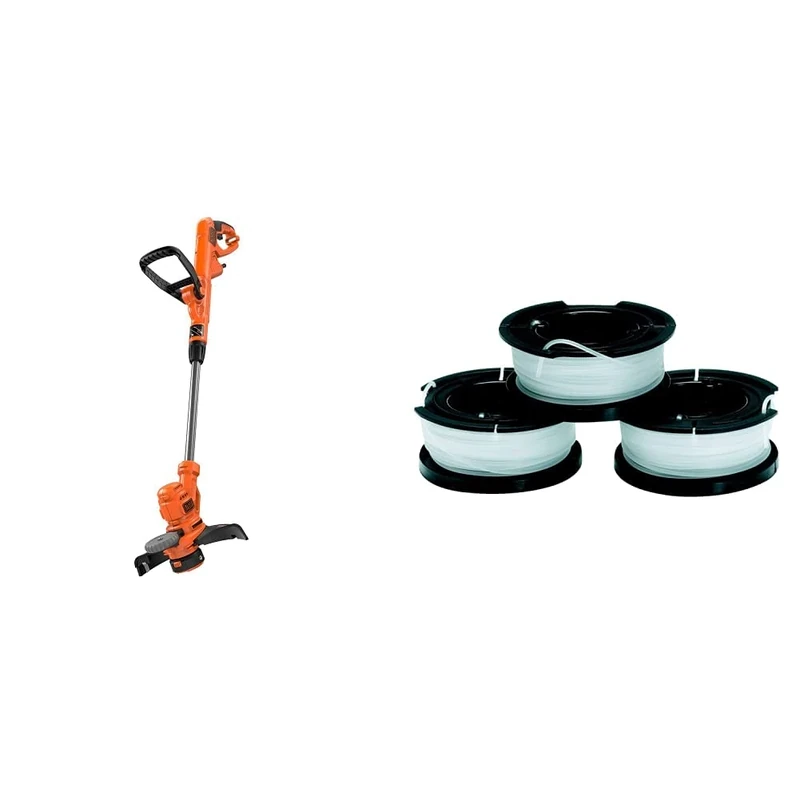 BLACK + DECKER BESTA530-GB BESTA530 Corded Strimmer, 550 W, 240 V, 30 cm & Black + Decker A6485 thread bobbins (for trimmers 3-pack - 3 x 10 m length, ⌀ 1.5 mm thread diameter)