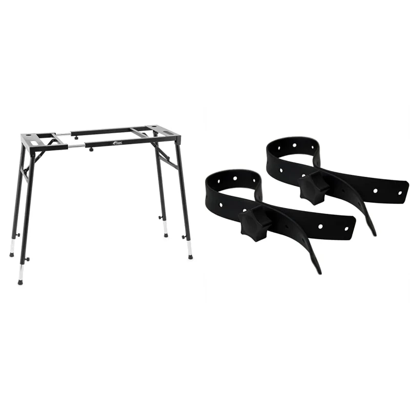 TIGER KYS21-BK Adjustable Platform Stand - Flat Top for Keyboards & Mixers - Black, Heavy Duty Securing Straps