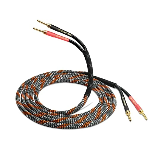 VVFLED HiFi OFC Speaker Cable with Gold Plated Tip Connectors, 1 Pack 3m (9.8FT) 11 AWG Speaker Wire with Y Sleeves Banana Pin Plugs, Heavy Duty Braided bi-wiring Speaker cable for Speakers