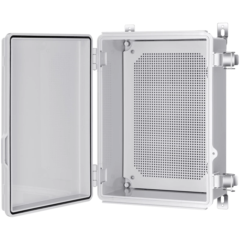 Gratury Junction Box IP67 Waterproof Plastic Enclosure for Electrical Projects Hinged Grey Cover Includes Mounting Plate and Wall Bracket 370x270x150mm - Image 1