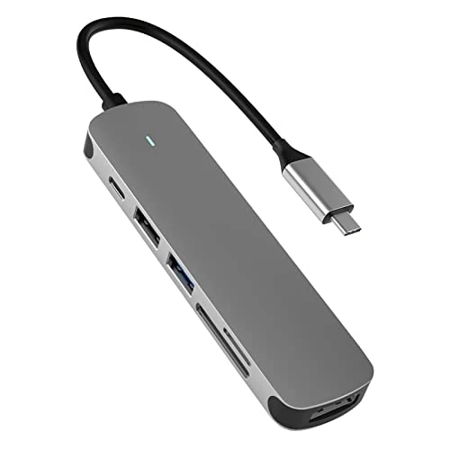 USB C HUB，USB C Adapter 6 in 1 with USB 3.0 Port, USB-C Port/PD, 4K HDMI and SD/TF Card Reader, Docking Station Compatible with MacBook Pro/Air Laptops and Other Type-C Devices - 5.0
