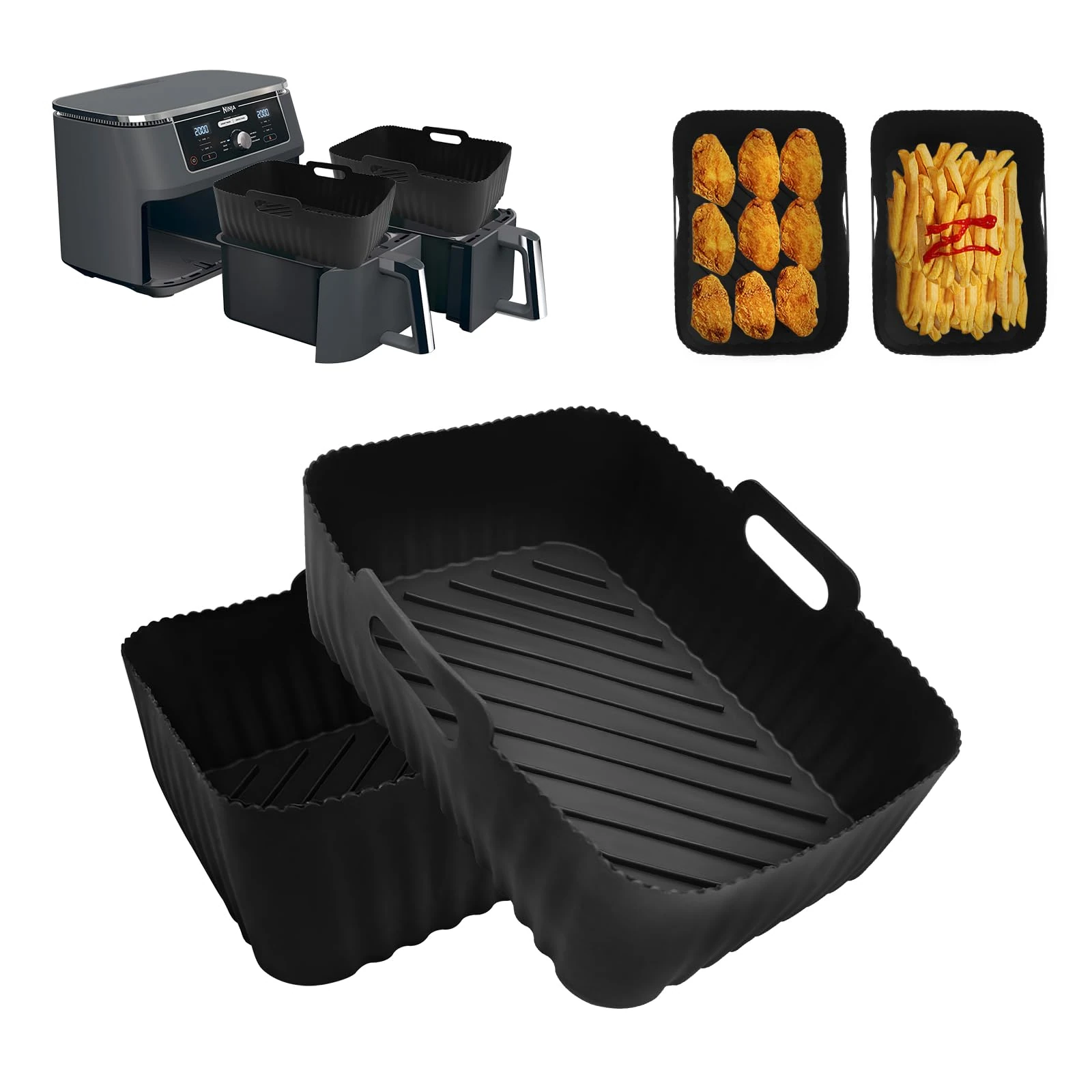 CNMTCCO Silicone Air Fryer Liners, 2Pcs Reusable Air Fryer Silicone Liners for Ninja Foodi Air Fryer AF300UK, AF400UK, Airfryer Liners Airfryer Accessories for Ninja Dual Air Fryer, 7.6L-9.5L