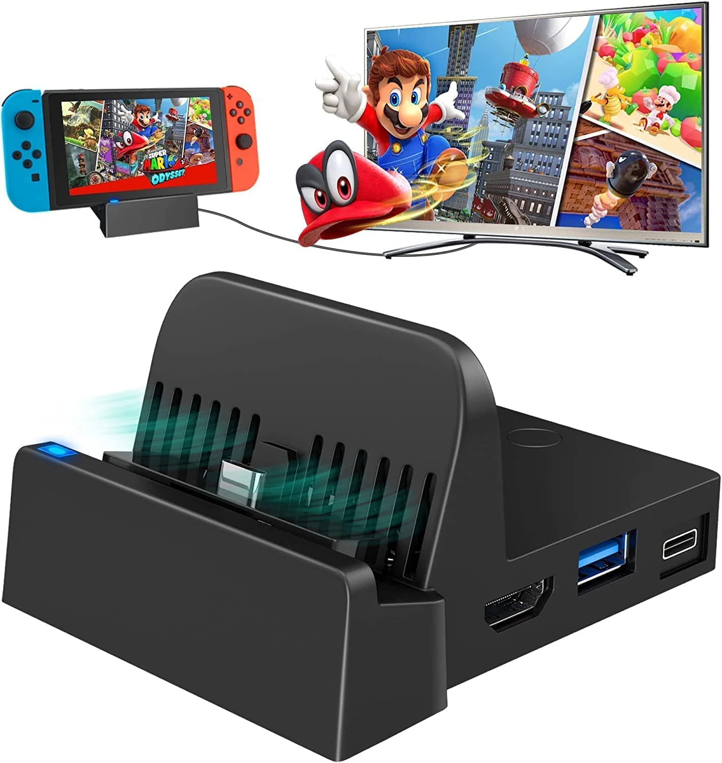 Switch Dock for Nintendo Switch OLED Model, 4K/1080P HDMI Travel TV Docking Station Adapter with USB 3.0 High Speed