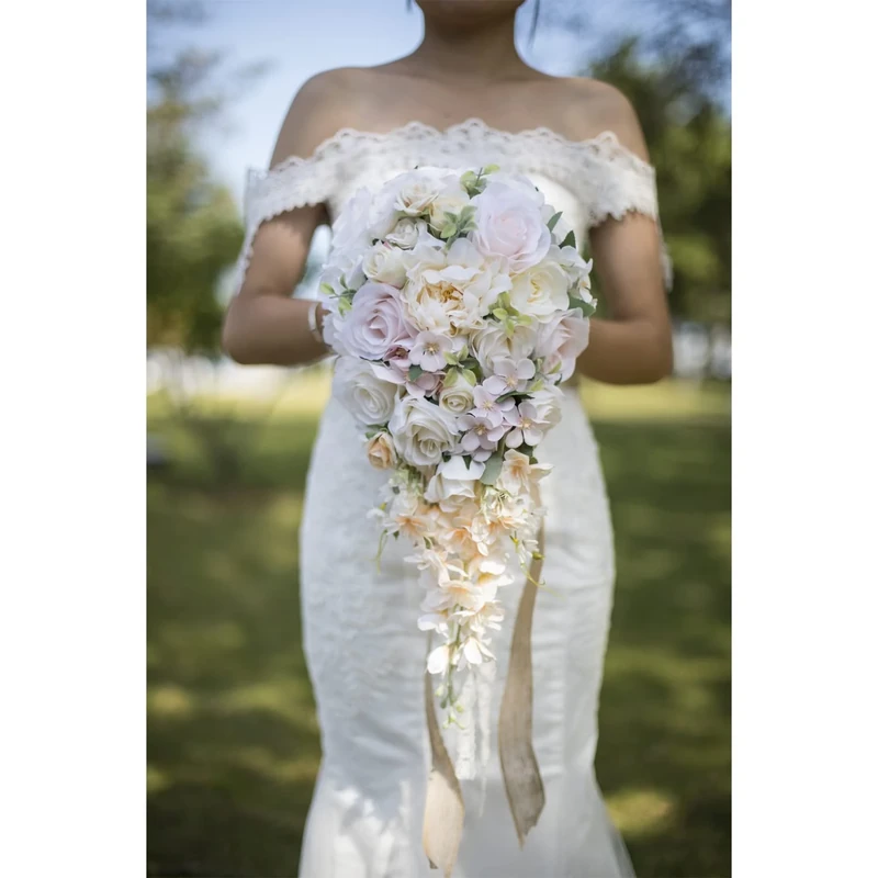 IVAYNE Rose Wedding Bouquets for Bride Cascading Bridal Bouquet Bride Bouquets for Wedding, for Wedding Ceremony and Anniversary