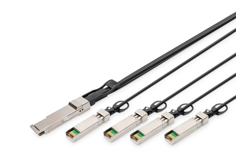 Digitus Universal 40 Gbit/s QSFP+ to 4x SFP+ 10 Gbit/s DAC Breakout Cable - 2 m - 10 Gbit/s per channel - Network Cable - Direct Attach Cable - Direct Attach Copper