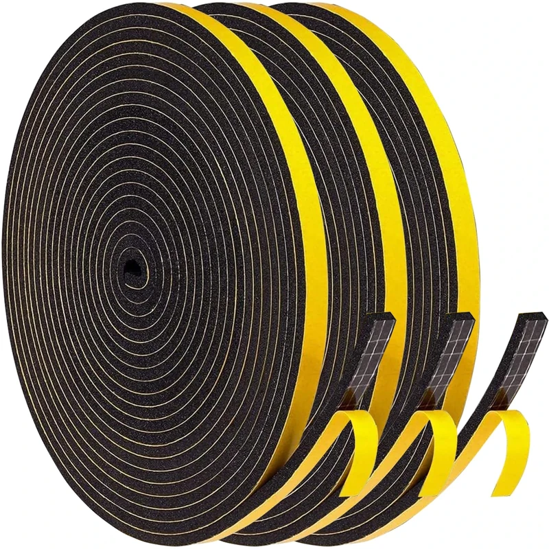 Draught Excluder Foam Tape for Doors Windows, Self-Adhesive Weather Stripping Sealing Tape, 6 mm (W) x 3 mm (D) / 18 m (L) Rubber Insulation Seal Strips for Doors Windows Gap Seal