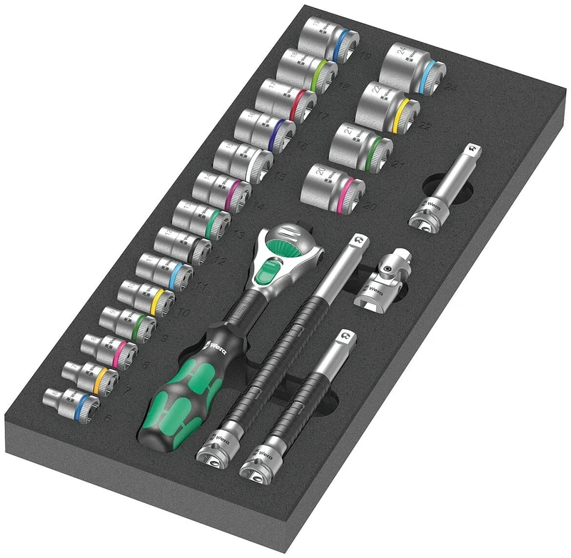 Wera 05150111001 9721 Foam Insert 8000 B Zyklop 3/8" Ratchet Set 1, 23 Pieces, Black-green