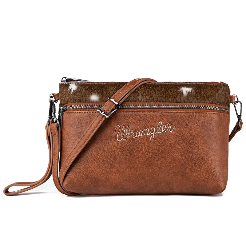 Wrangler Western Crossbody Bags for Women Clutch Wristlet Purse, Cowhair-brown