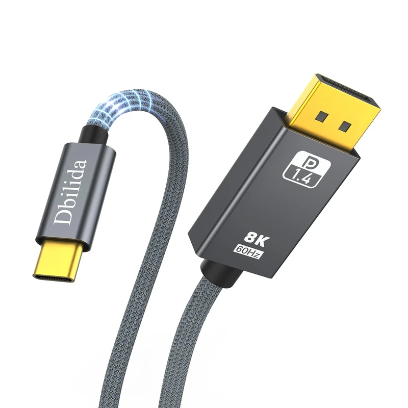 Dbilida VESA Certified 8K USB C to DisplayPort 1.4 Cable 10ft, Support 8K@60Hz, 4K@144Hz 165Hz, 2K@240Hz, [Thunderbolt 4/3 Compatible] 32.4Gbps for MacBook Pro, Mac Studio, iMac, XPS