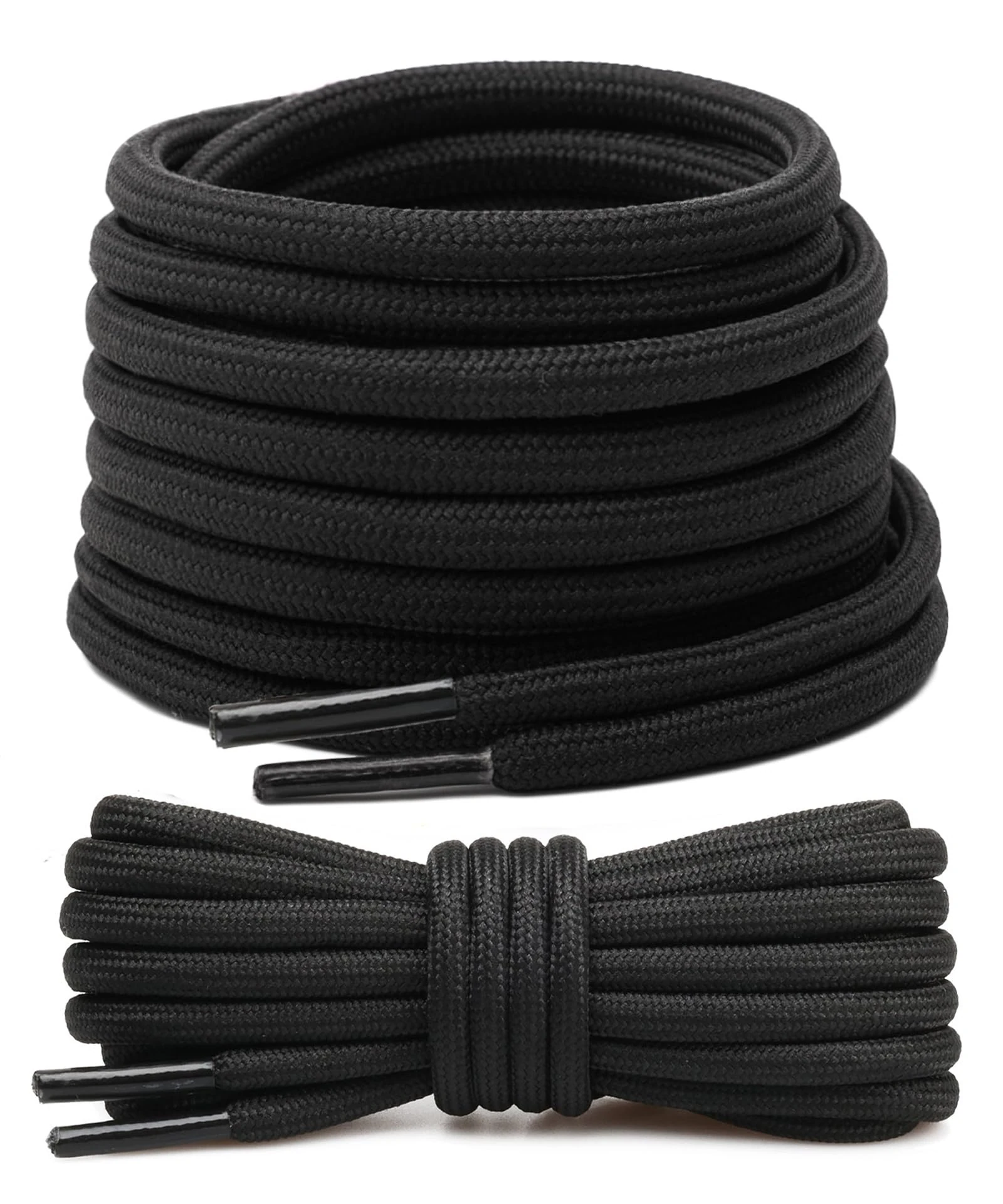 Stepace 2 Pairs Round Boot Shoelaces, 4.5mm Outdoor Shoe Laces for Walking Hiking Trainers Shoes Black 120