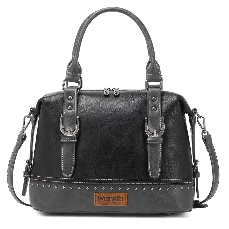 Wrangler Doctor Bag Top Handle Purse Hobo Shoulder Barrel Satchel Handbags for Women, Cannon Black, One Size