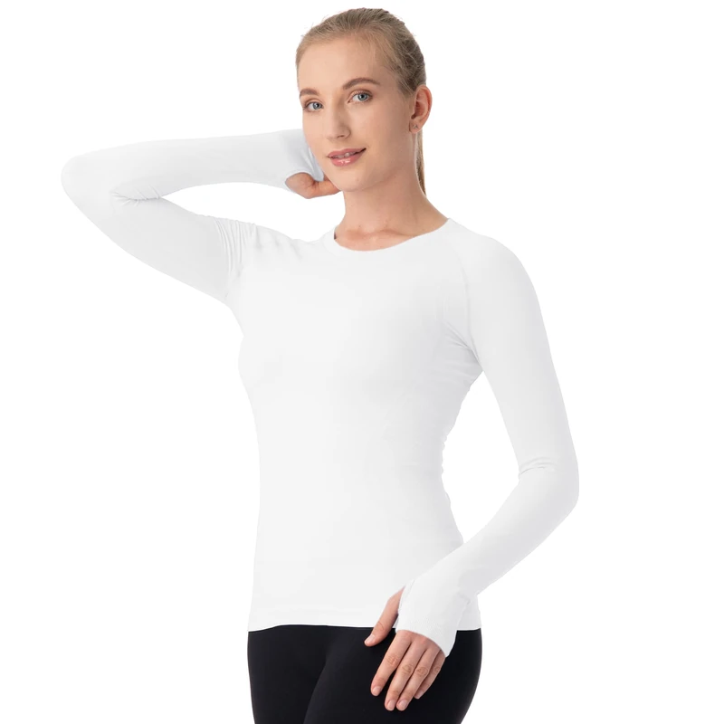 MathCat Seamless Workout Shirts for Women Long Sleeve Yoga Tops Sports Running Shirt Breathable Athletic Top Slim Fit, Y White, X-Small - Image 1