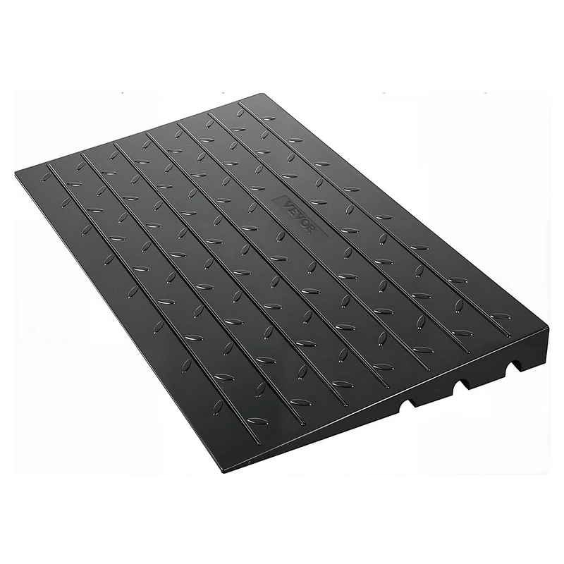 VEVOR Rubber Threshold Ramp, 4" Rise Threshold Doorway, 3 Channels Cord Cover Solid Threshold Ramp, Rubber Angled Entry Rated 2200 Lbs Load Capacity for Wheelchair and Scooter