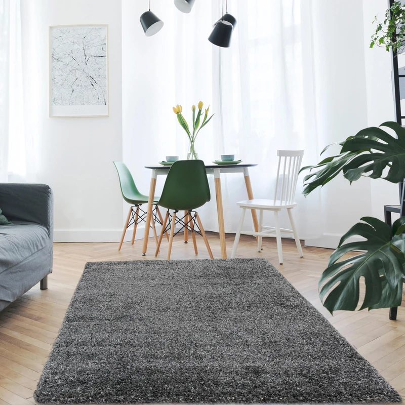 Mynes Home Shaggy Rug, High Pile Black/Soft Modern Pastel Plain Design, Soft Touch, Living Room, Bedroom, 120 x 170 cm