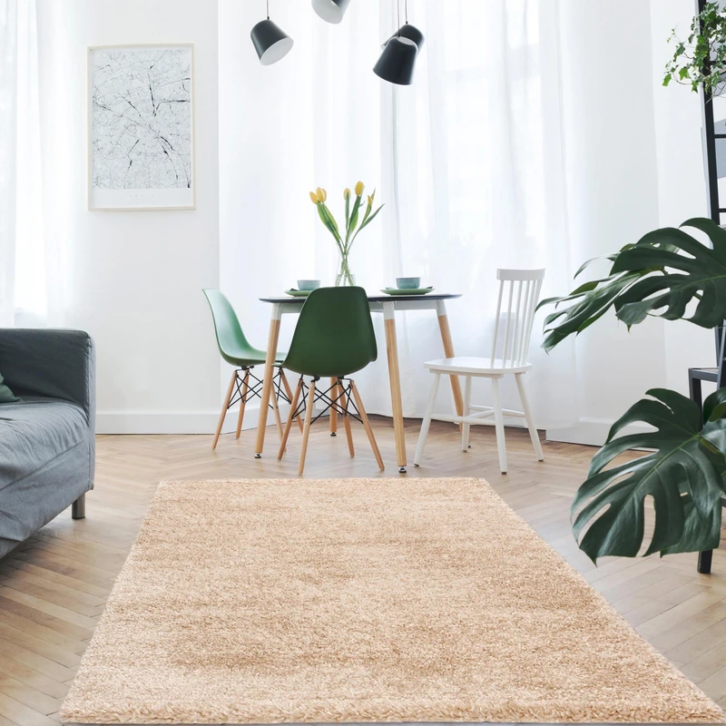 Mynes Home Shaggy Rug Runner High Pile Beige/Soft Modern Pastel Plain Design/Soft Touch / 80 x 150 cm