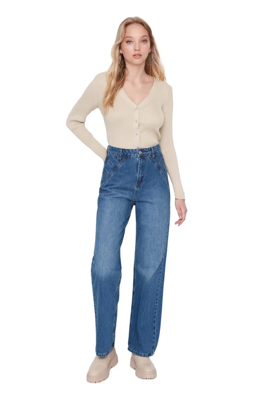 Trendyol Woman 90's Wide Leg Jeans, Navy Blue, 40