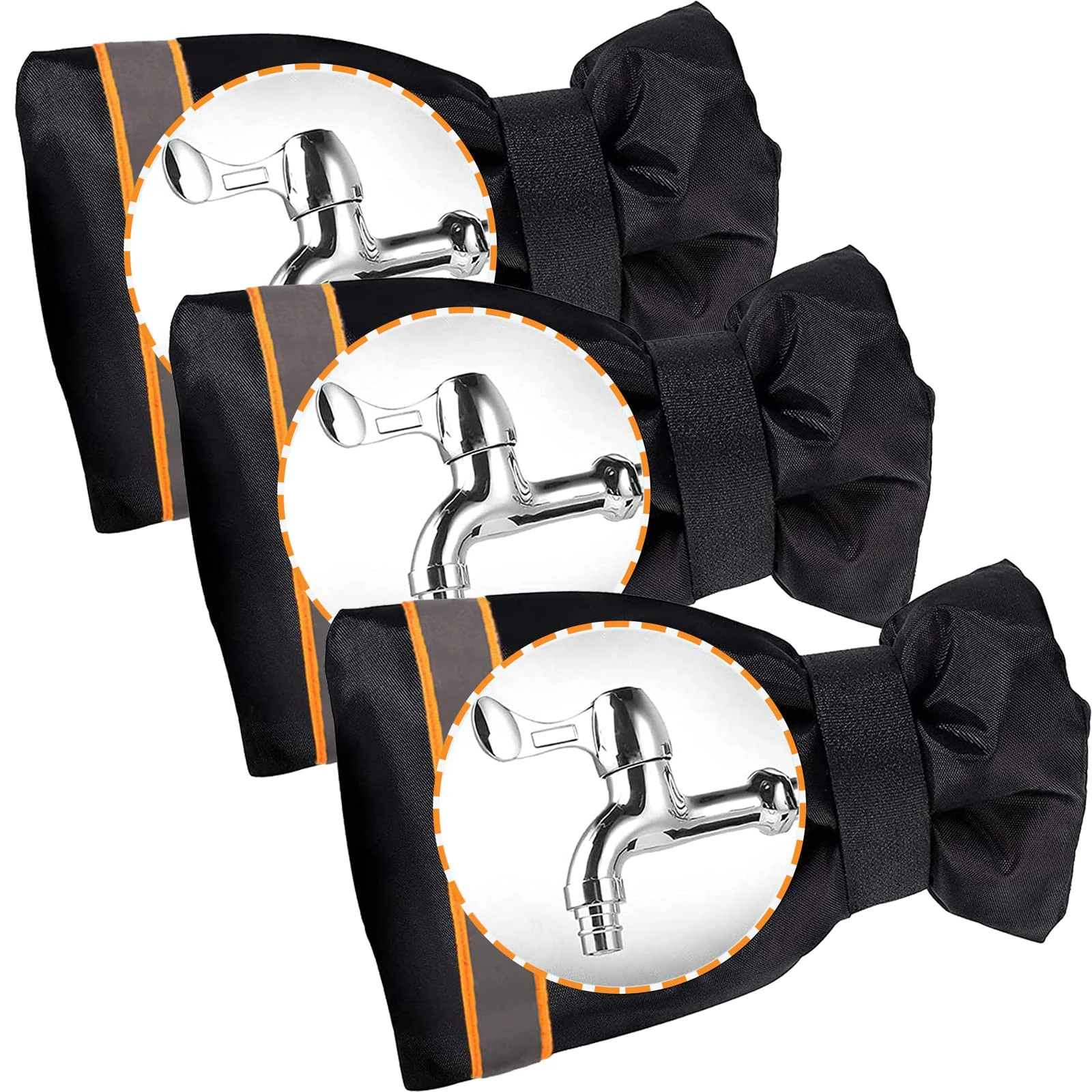 3PCS Large Outside Tap Cover with Reflective Strip, Outdoor Tap Cover for Winter, Waterproof & Thickened Tap Jacket, Tap Cosy Cover Protects Your Tap from Freezing Bursting - 20x15cm