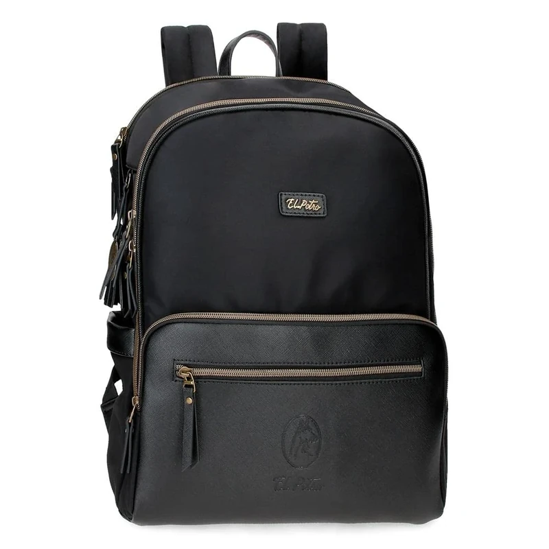 El Potra Wool Casual Black 22 x 25 x 10 cm Polyester and PU Black Casual Backpack, Black, pc Backpack