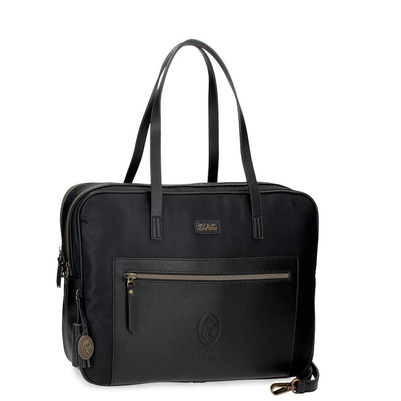 joumma bags,s.l. El Potra Wool, Casual, Black, 22 x 25 x 10 cm, Polyester and PU, Black, Casual Backpack, black, double briefcase - Image 1