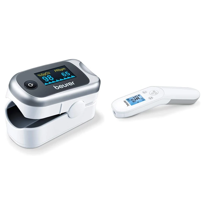 Beurer FT85 Non-Contact Clinical Thermometer & PO40 Pulse Oximeter | Measures heart rate, arterial oxygen saturation and perfusion index for those with medical conditions