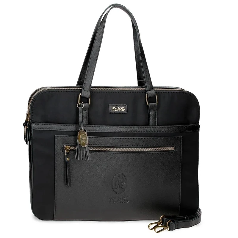 joumma bags,s.l. El Potra Wool, Casual, Black, 22 x 25 x 10 cm, Polyester and PU, Black, Casual Backpack, black, pc briefcase