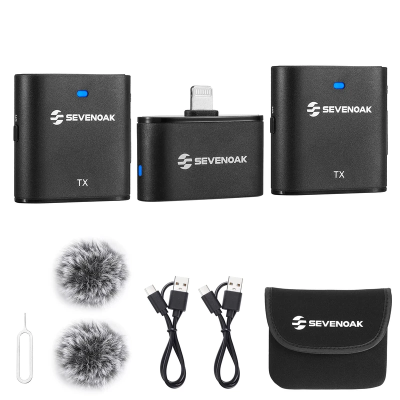 Sevenoak Wireless Lavalier Microphone, with Noise Cancellation/Mute, Lapel Wireless Mic with Stereo/Mono for iPhone iPad Video Recording Interview Vlog Live Stream SKM-S2 D (2 Transmitter +1Receiver)