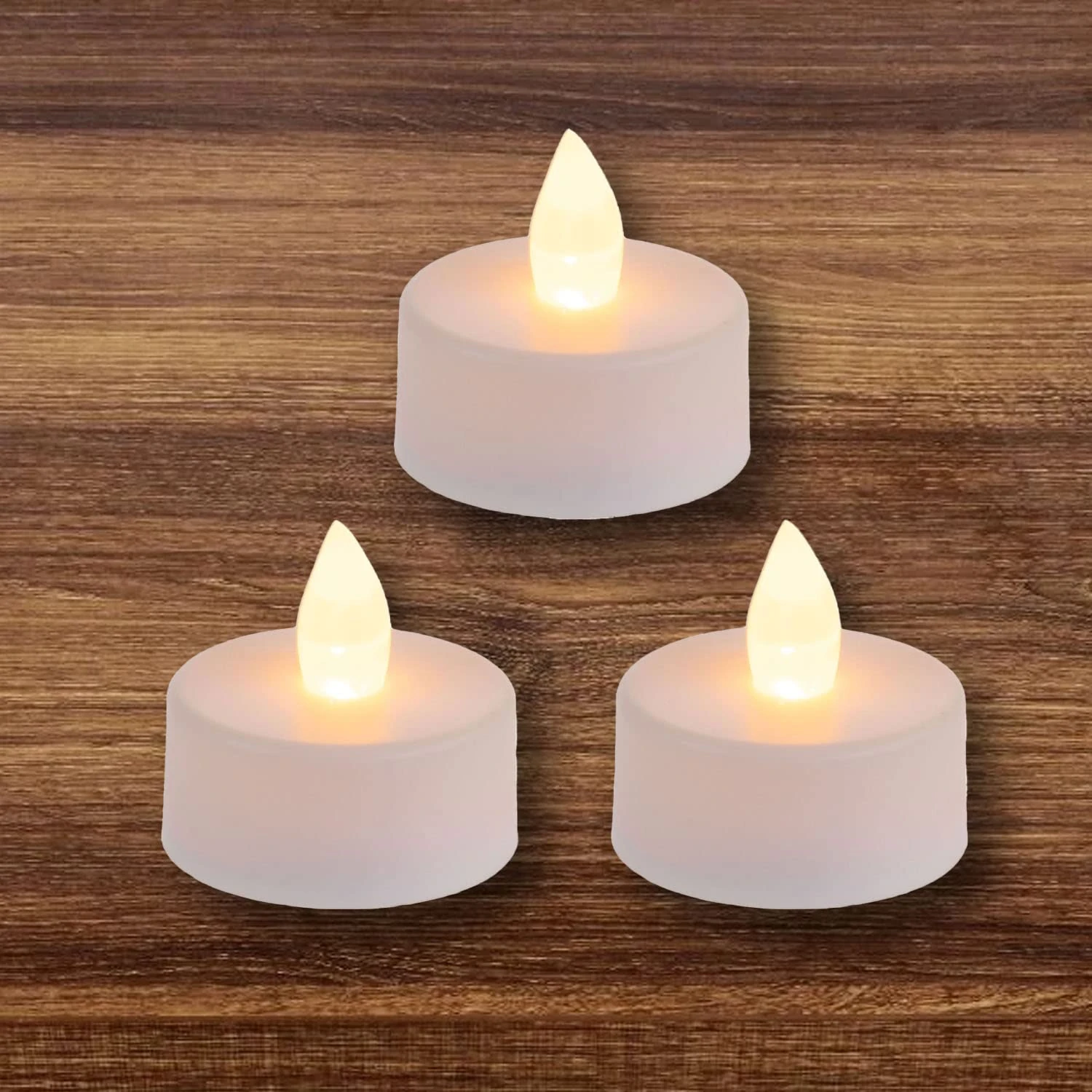 D.A.Y. Republic LED Tea Lights, Flameless Battery Powered, Pack of 3, Tealight Candles with Warm White Flickering Light, Perfect for Weddings, Parties, Table Arrangements and Dining Rooms