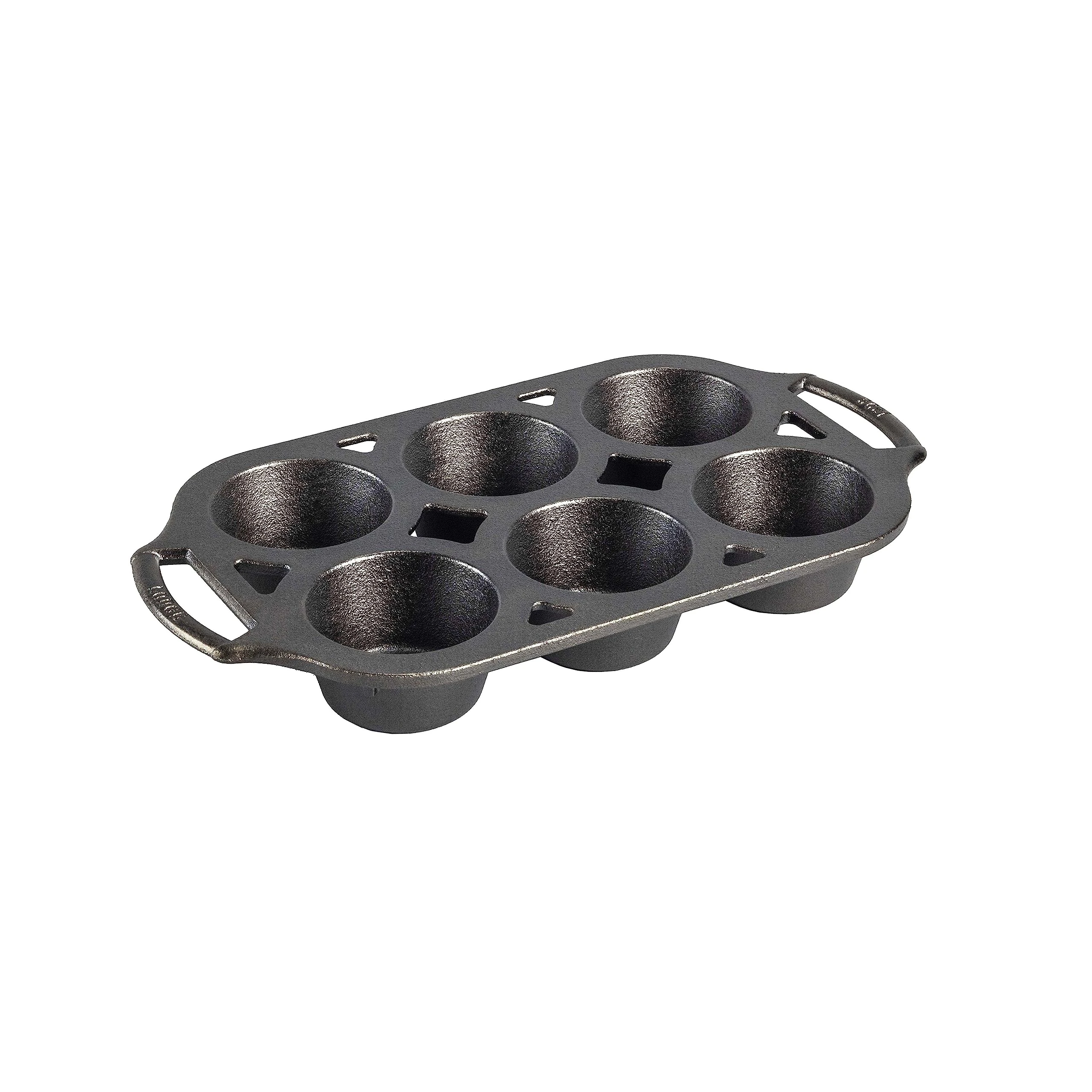 Lodge Seasoned Cast Iron Muffin Pan, 6 Impressions, 12.69", Black