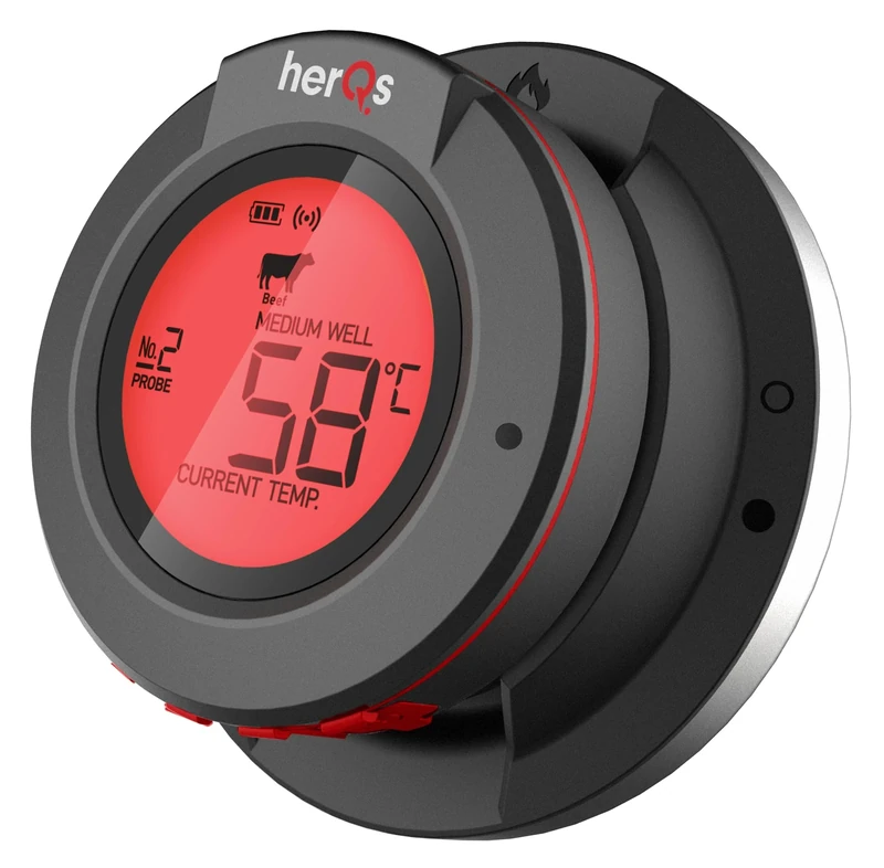 herQs Dome Thermometer – Wireless Meat Thermometers with 2 Food Temperature Probes included – Digital Cooking & BBQ Thermometer – Backlit LCD Screen – Smart App Connectivity – Outdoor & Oven